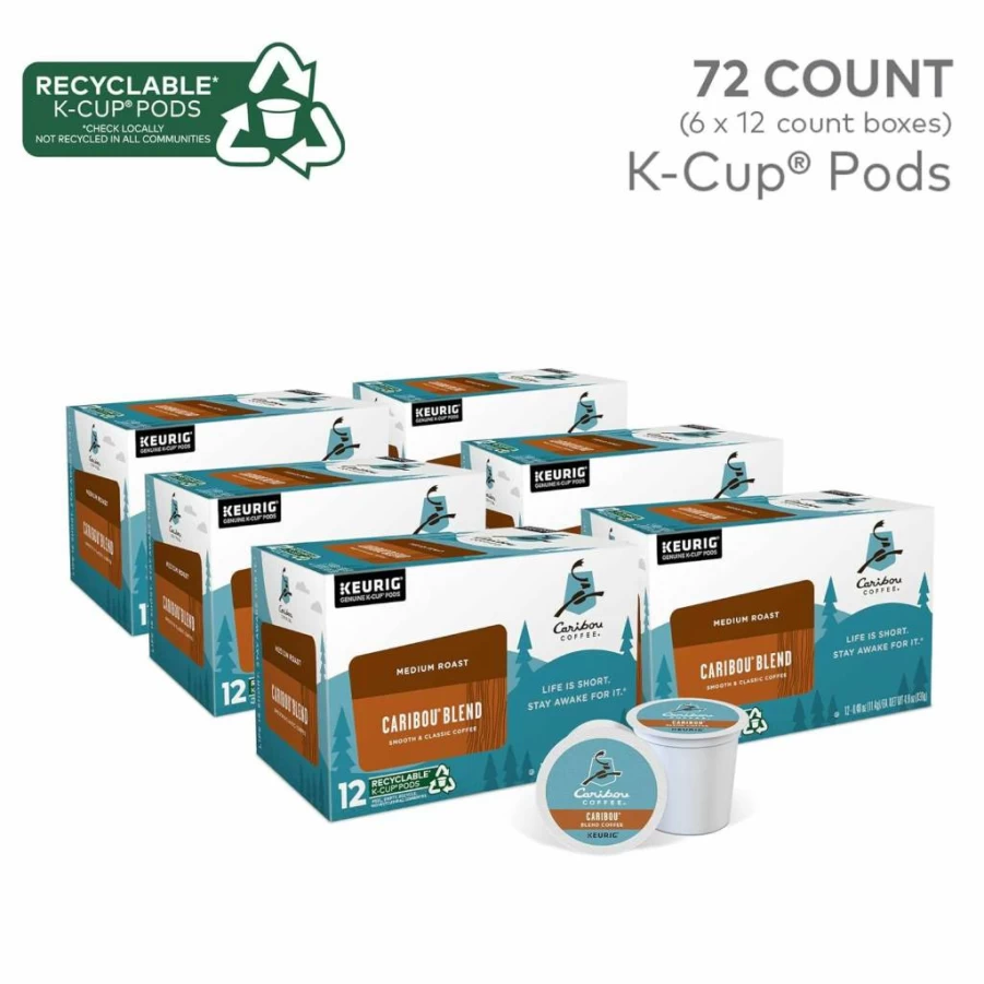Caribou Coffee Caribou Blend Medium Roast K-Cup Pods 72 Count for Keurig Single-Serve Brewers