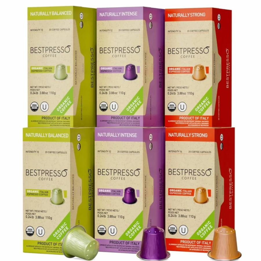 Bestpresso Organic USDA Certified Espresso Pods for Nespresso Original Machines - 120 Count Variety Pack, Aluminum Capsules
