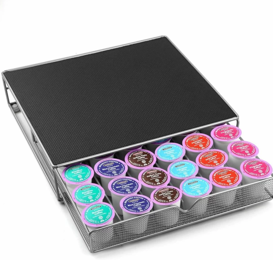 ROWISE Under Counter Coffee Pod Organizer - 36 K-Cup Storage Drawer, Slide-Out Keurig Holder for Home & Office Kitchen
