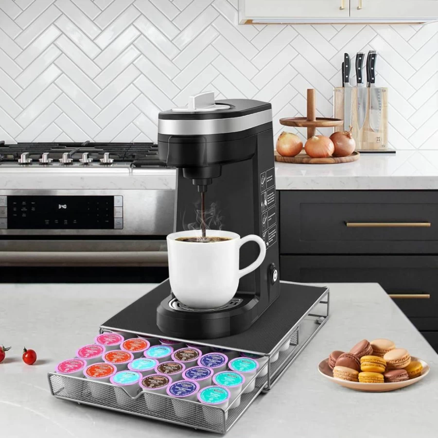 ROWISE Under Counter Coffee Pod Organizer - 36 K-Cup Storage Drawer, Slide-Out Keurig Holder for Home & Office Kitchen