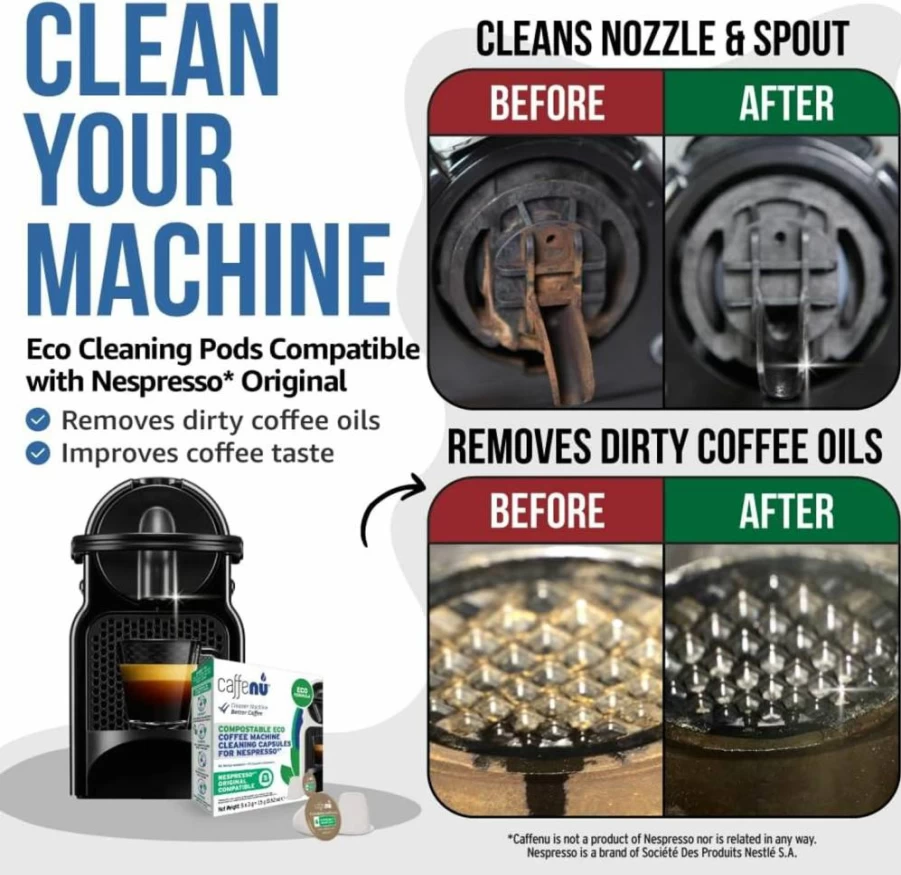Caffenu Eco-Friendly Nespresso OriginalLine Cleaning Pods - 5 Capsules for Improved Coffee Taste & Machine Maintenance