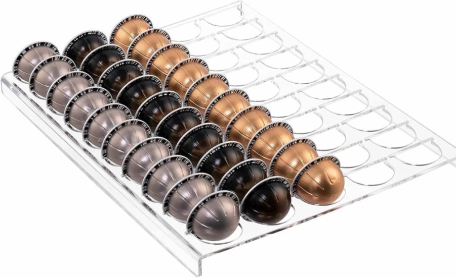 Sumerflos Clear Coffee Pod Organizer Tray - 15.75" x 12.6" Drawer Insert for VertuoLine Capsules, Holds 50 Pods - Kitchen, Office, Home Counter Storage