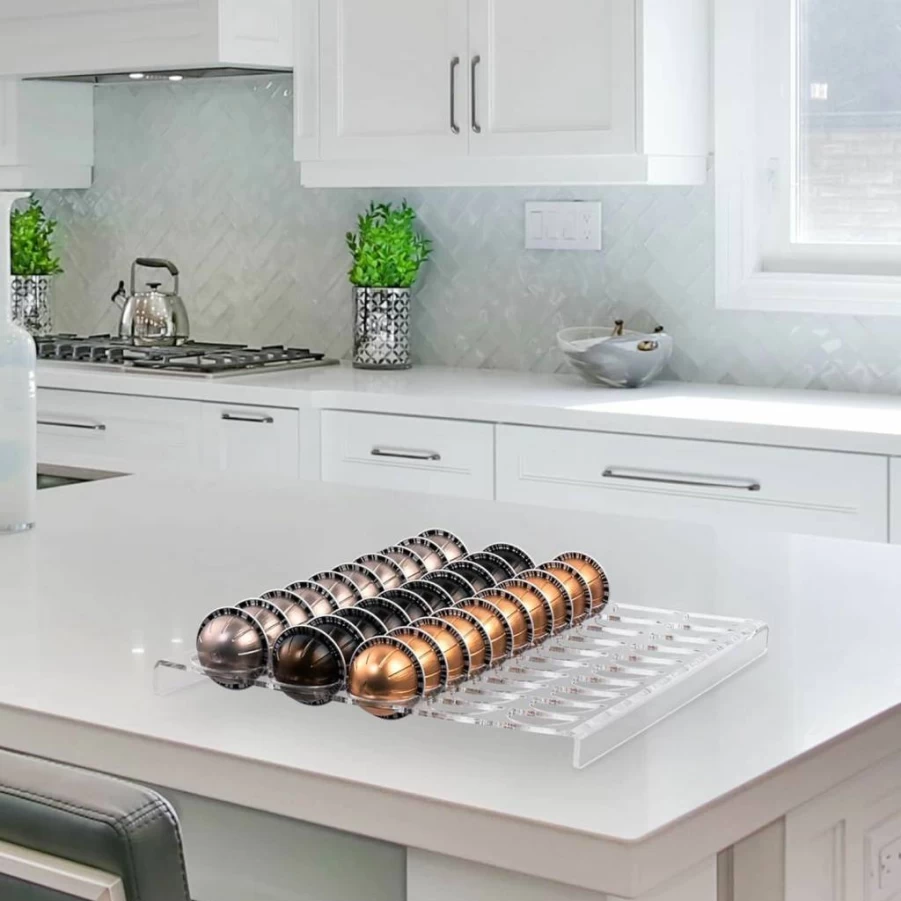 Sumerflos Clear Coffee Pod Organizer Tray - 15.75" x 12.6" Drawer Insert for VertuoLine Capsules, Holds 50 Pods - Kitchen, Office, Home Counter Storage