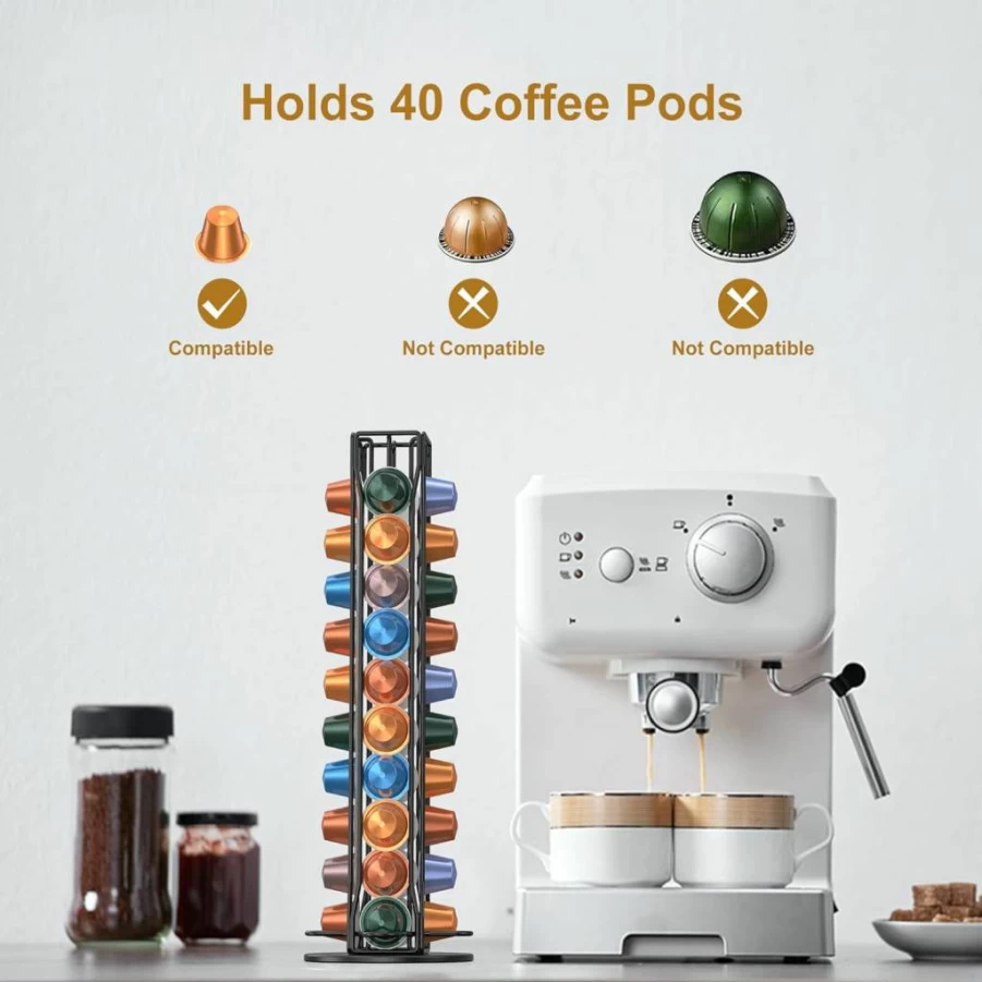 ZECENN Rotatable Coffee Pod Holder Organizer for Nespresso OriginalLine - 40 Capsule Countertop Storage, Black