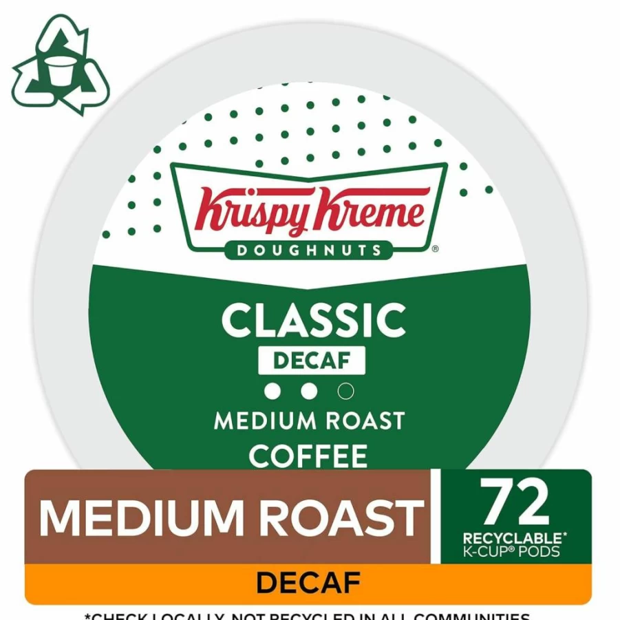 Krispy Kreme Decaf Medium Roast Coffee Pods - 72 Count Keurig K-Cups, Single-Serve Classic Blend