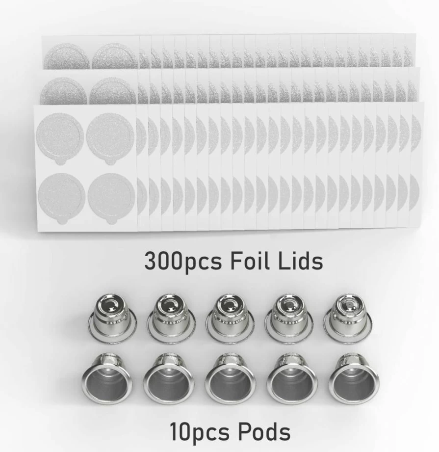Infinesso 10 Pack Reusable Coffee Capsules for Nespresso OriginalLine Machines - Includes 300 Foil Lids & Refillable Pods, Eco-Friendly & BPA-Free