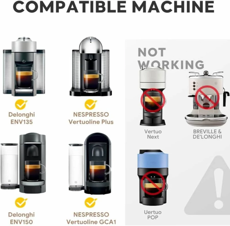 RECAFIMIL Stainless Steel Reusable Coffee Pods for Nespresso VertuoPlus (XN903/XN900) & VertuoLine (GCA1) - 2.4 Oz Refillable Capsules Compatible with De'Longhi ENV135/ENV150