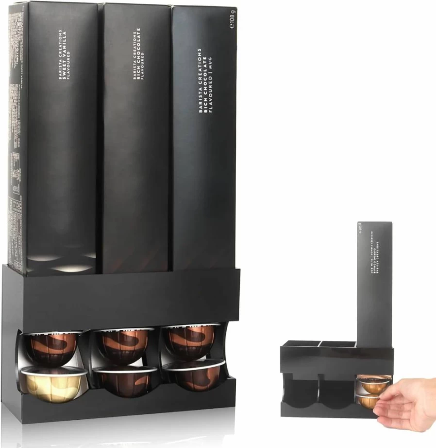 Wanyshapy Nespresso Vertuo Pod Holder - Wall Mounted & Countertop Storage Shelf, Non-Slip Organizer for 3 Coffee Capsule Boxes, Premium Coffee Bar Accessory