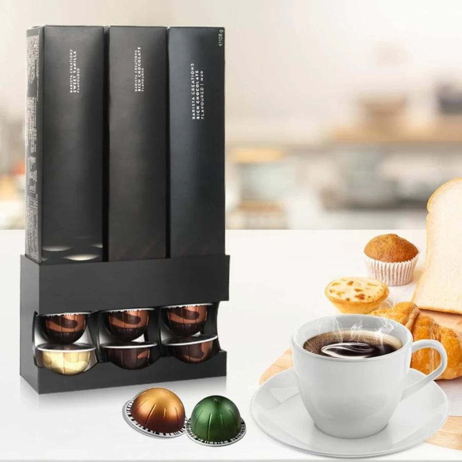 Wanyshapy Nespresso Vertuo Pod Holder - Wall Mounted & Countertop Storage Shelf, Non-Slip Organizer for 3 Coffee Capsule Boxes, Premium Coffee Bar Accessory
