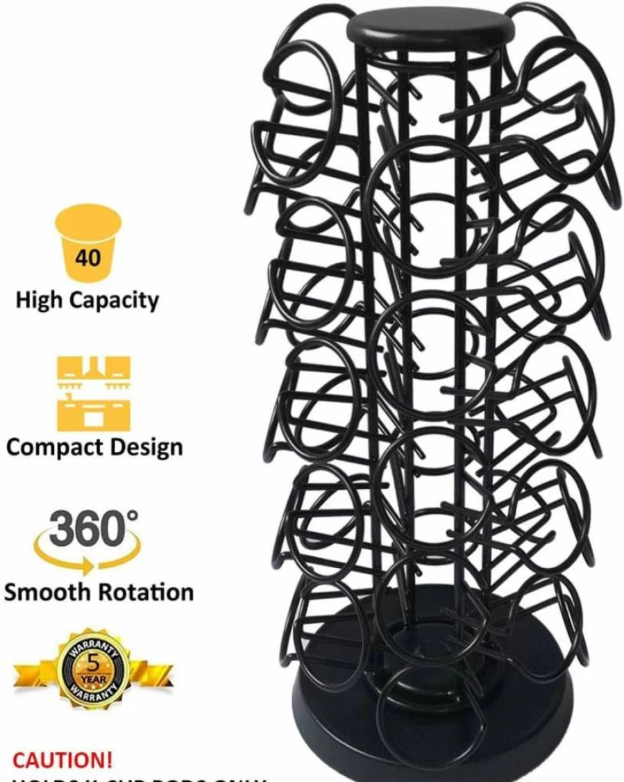 BLACKSMITH FAMILY K Cup Holder for Keurig - 40 Pod Coffee Organizer Stand, No Assembly Required, Space-Saving Black Carousel Storage for Coffee Pods