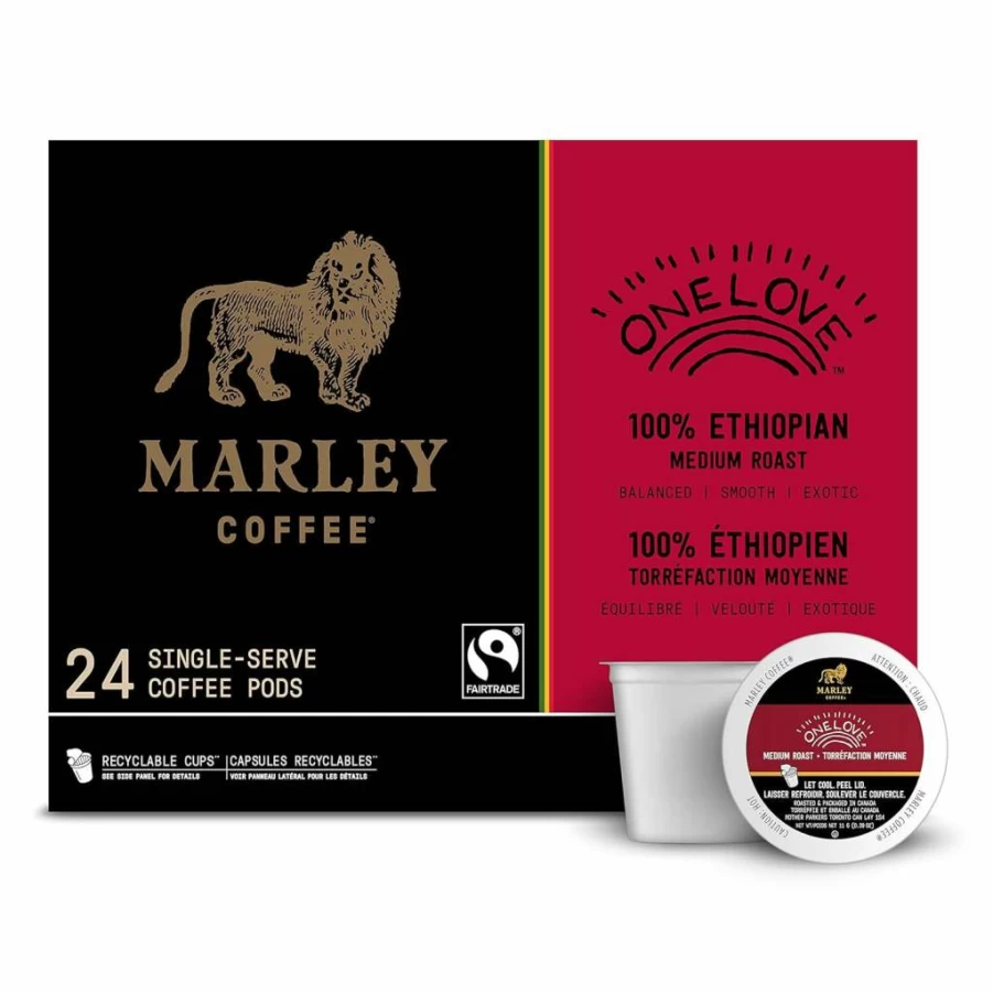 Marley Coffee One Love Medium Roast Ethiopian K-Cup Pods - 24 Count, Compatible with Keurig Brewers