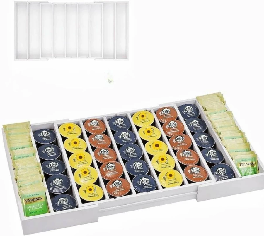 UoeRing Expandable Bamboo K-Cup & Tea Pod Holder – Coffee Station Organizer for Home, Office, Kitchen
