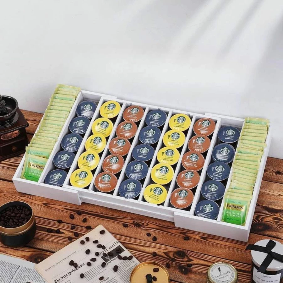 UoeRing Expandable Bamboo K-Cup & Tea Pod Holder – Coffee Station Organizer for Home, Office, Kitchen