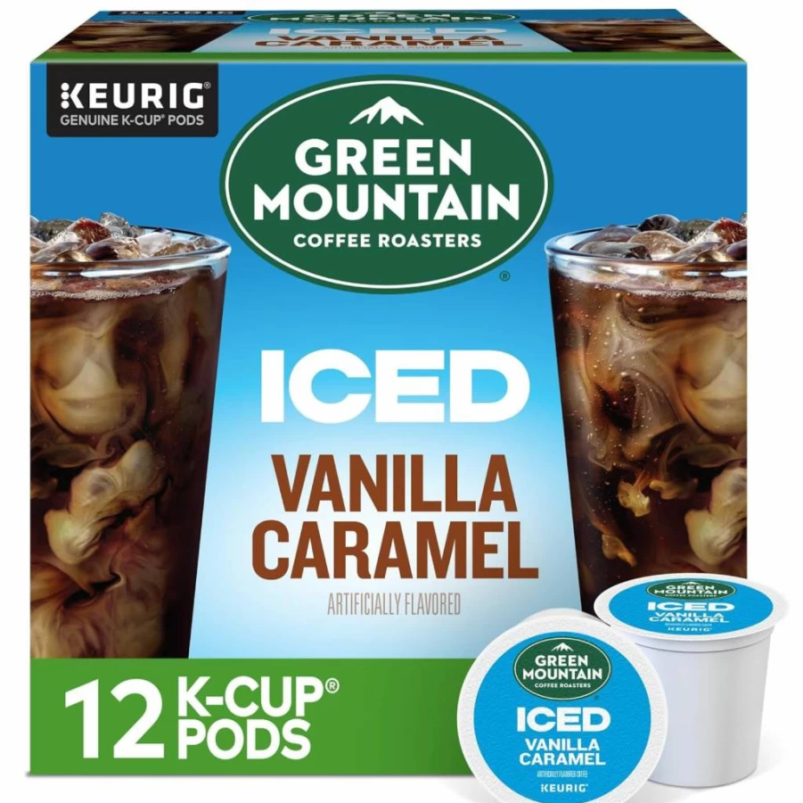 Green Mountain Coffee Roasters Iced Vanilla Caramel K-Cup Pods, Flavored Iced Coffee for Keurig Brewers, 12 Count Single Serve Pack