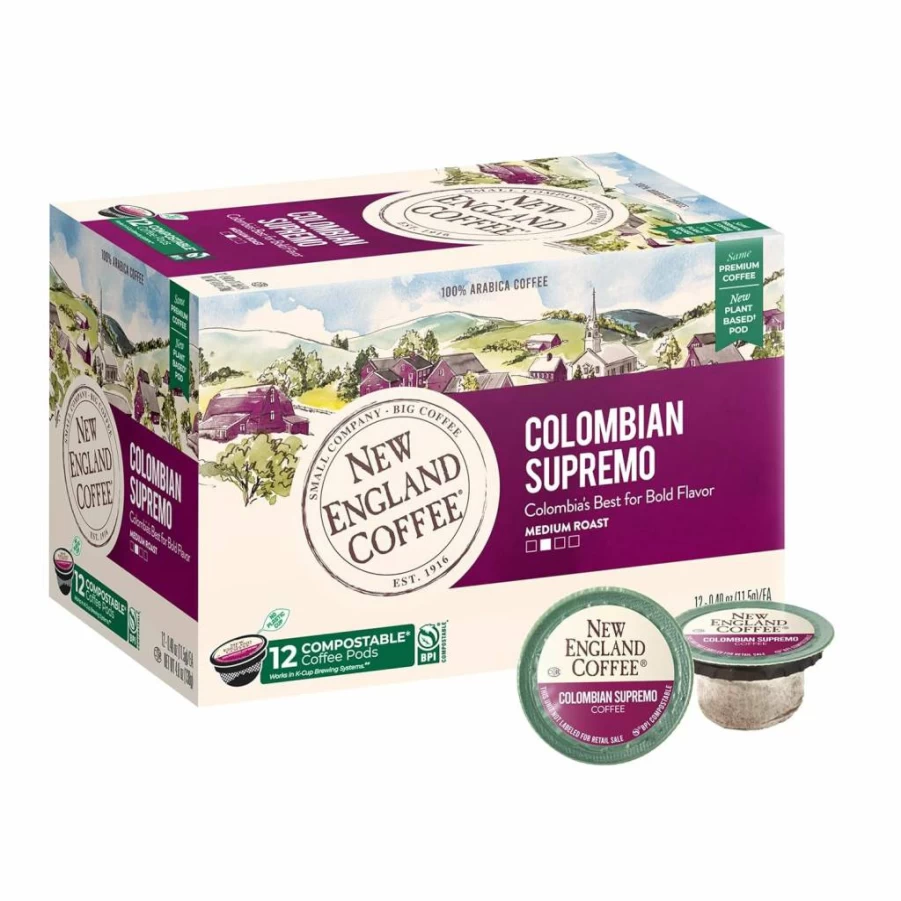 New England Coffee Breakfast Blend Medium Roast Single-Serve Pods, 32 Count Box, Compatible with Keurig Brewers