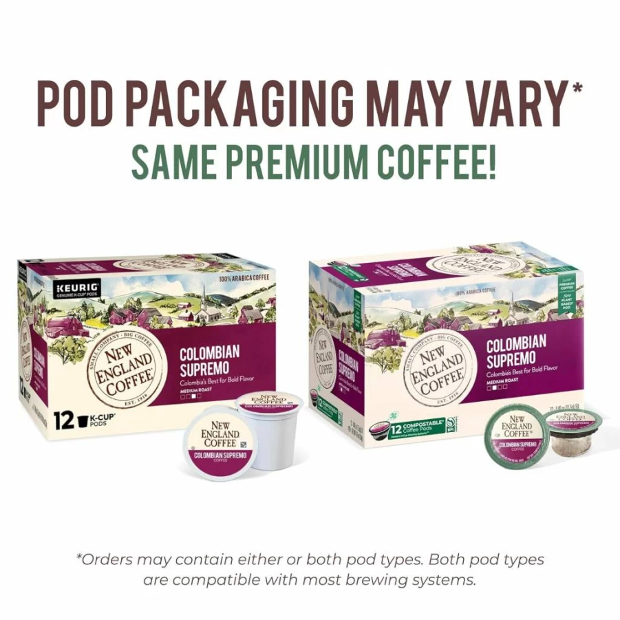 New England Coffee Breakfast Blend Medium Roast Single-Serve Pods, 32 Count Box, Compatible with Keurig Brewers