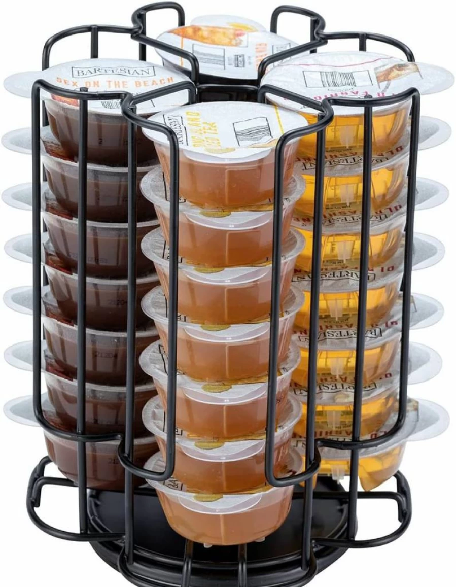 FlagShip 28-Capacity Black Metal Bartesian Cocktail Pod Carousel Holder - Space-Saving Counter Storage with Smooth Rotation