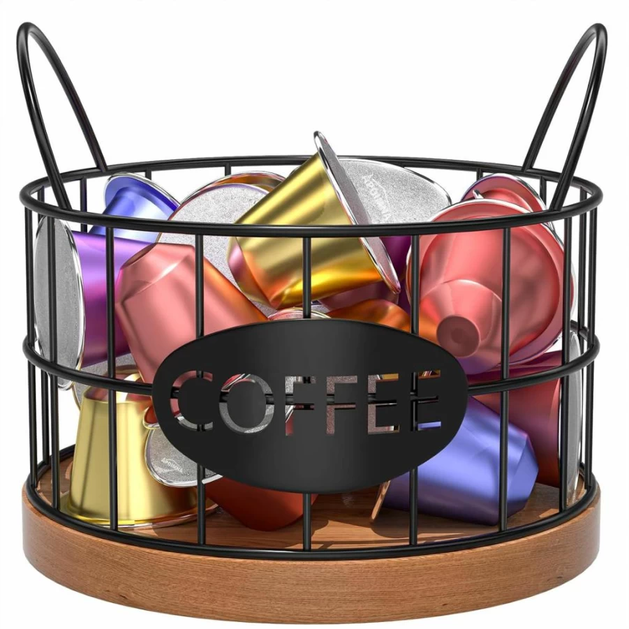 APOIMNA Rustic Coffee Pod Holder Organizer - Countertop K-Cup Storage for Coffee Bar Accessories, Black Modern Decor