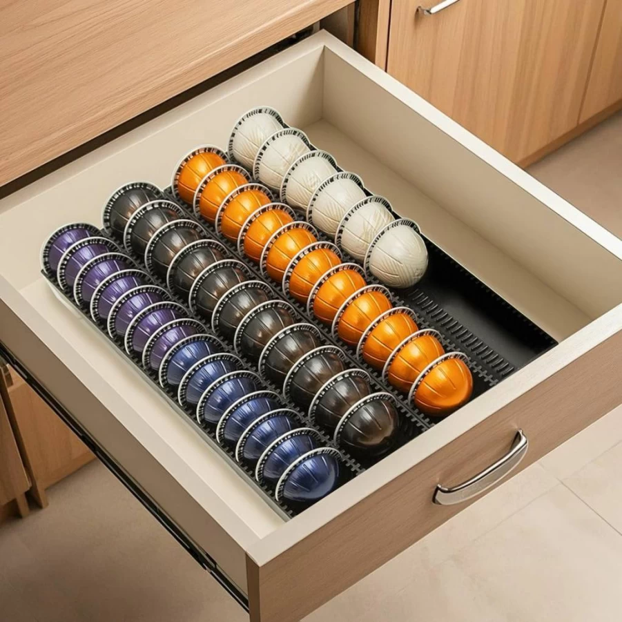 TelKeen Coffee Pod Organizer for Nespresso VertuoLine - Countertop Storage Drawer Insert Holds Vertuo Capsules, Perfect for Home, Office, or Coffee Station (2-Pack)