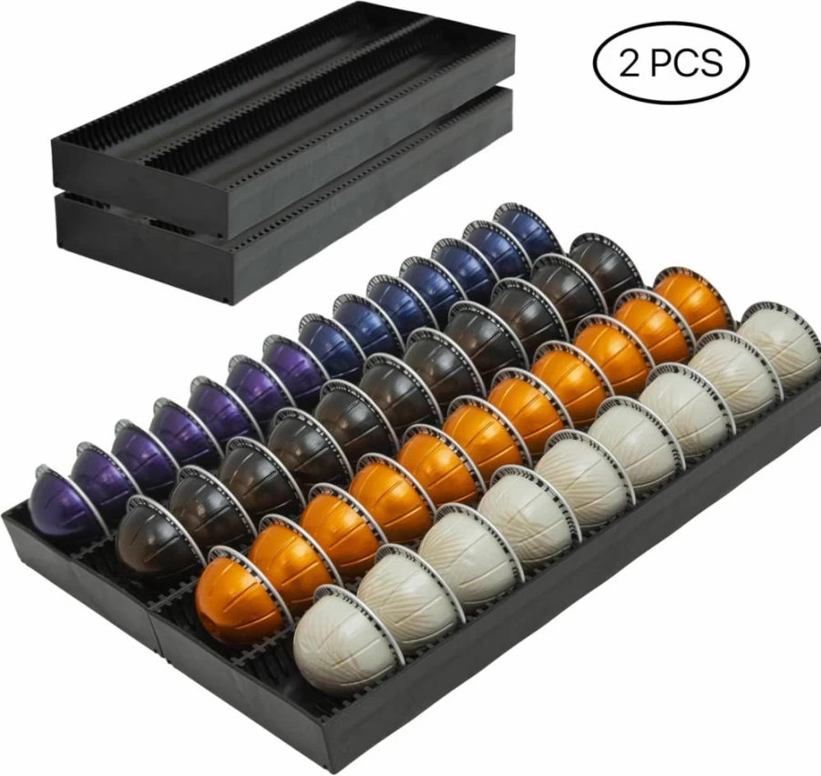 TelKeen Coffee Pod Organizer for Nespresso VertuoLine - Countertop Storage Drawer Insert Holds Vertuo Capsules, Perfect for Home, Office, or Coffee Station (2-Pack)