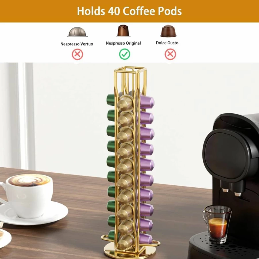 SEVENLINE Coffee Pod Organizer Stand for Nespresso Original – 40-Capsule Carousel Storage Rack, Black