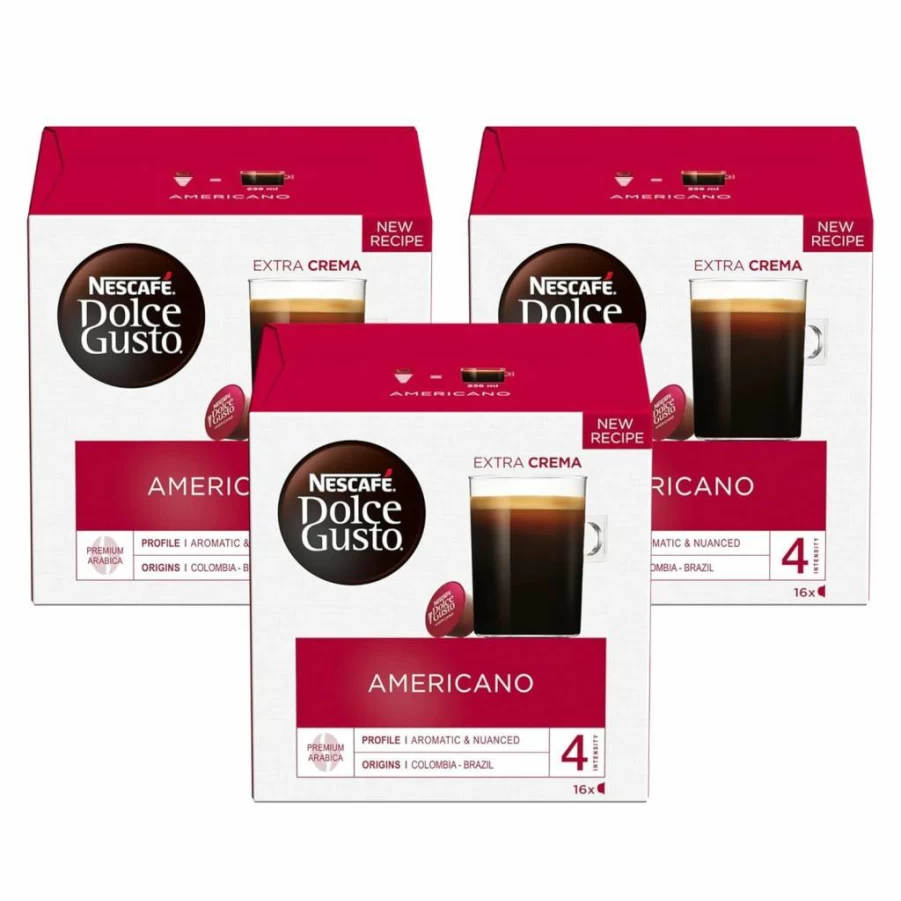 NESCAFE DOLCE GUSTO Americano Coffee Pods, 16 Capsules per Pack, Bulk Set of 3 (48 Capsules Total)