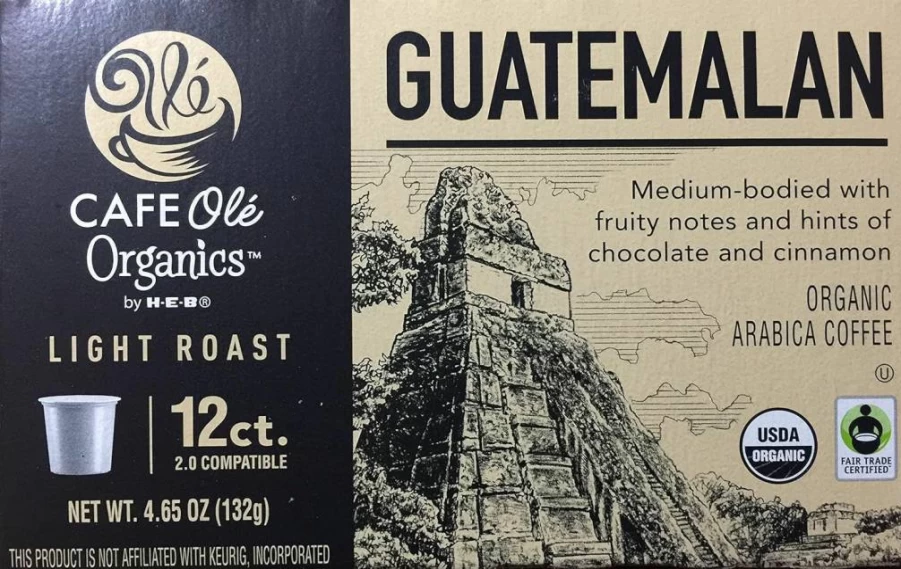 CAFE Ole Organic Guatemalan Light Roast Coffee K-Cups Single Serve Pods for Keurig Brewers