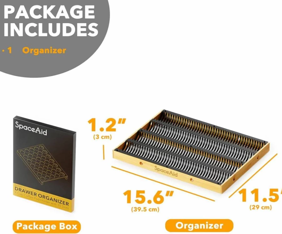 SpaceAid Bamboo Coffee Pod Organizer Drawer Insert for Nespresso Vertuo – Holds 40 Large or 52 Small VertuoLine Capsules, Storage Tray Compatible with Vertuo Next & Evoluo