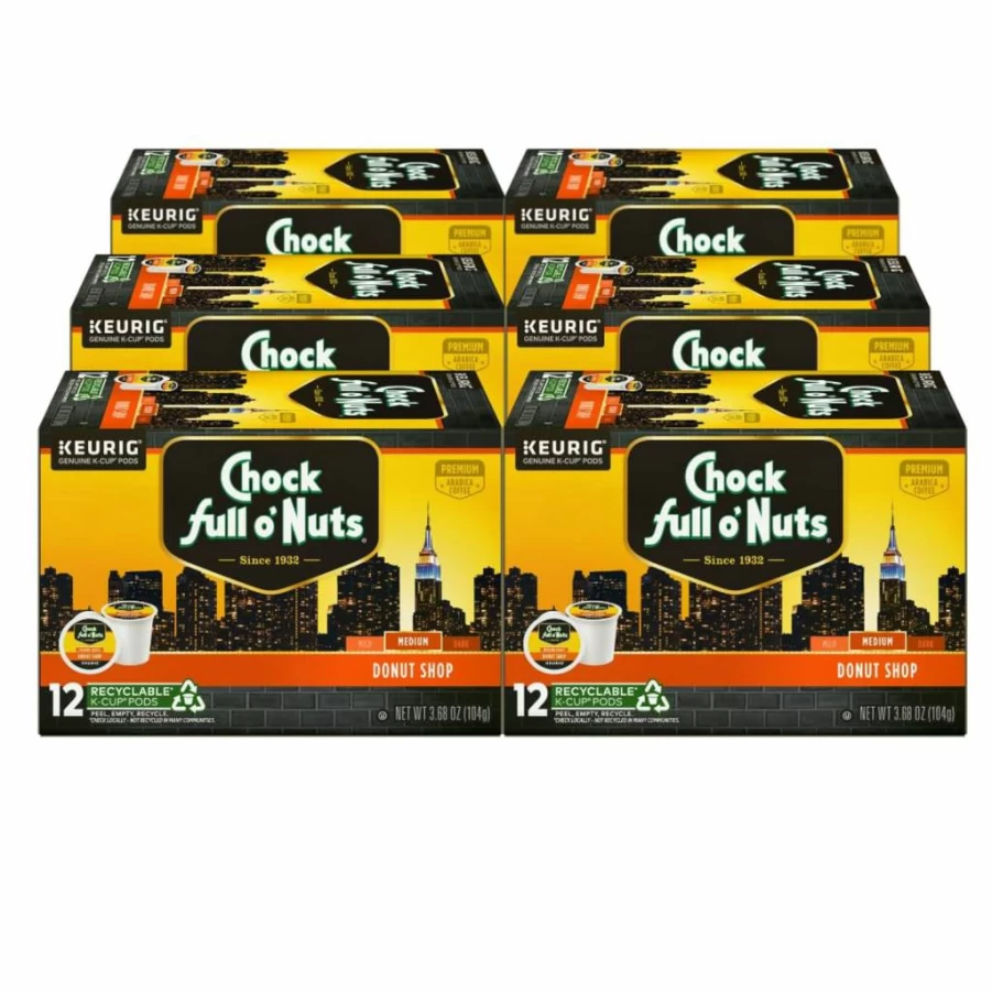 Chock Full O'Nuts Donut Shop Coffee K-Cup Pods, 72 Count (6 Packs of 12)