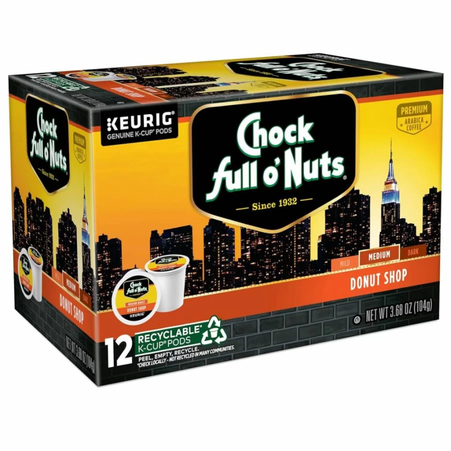 Chock Full O'Nuts Donut Shop Coffee K-Cup Pods, 72 Count (6 Packs of 12)