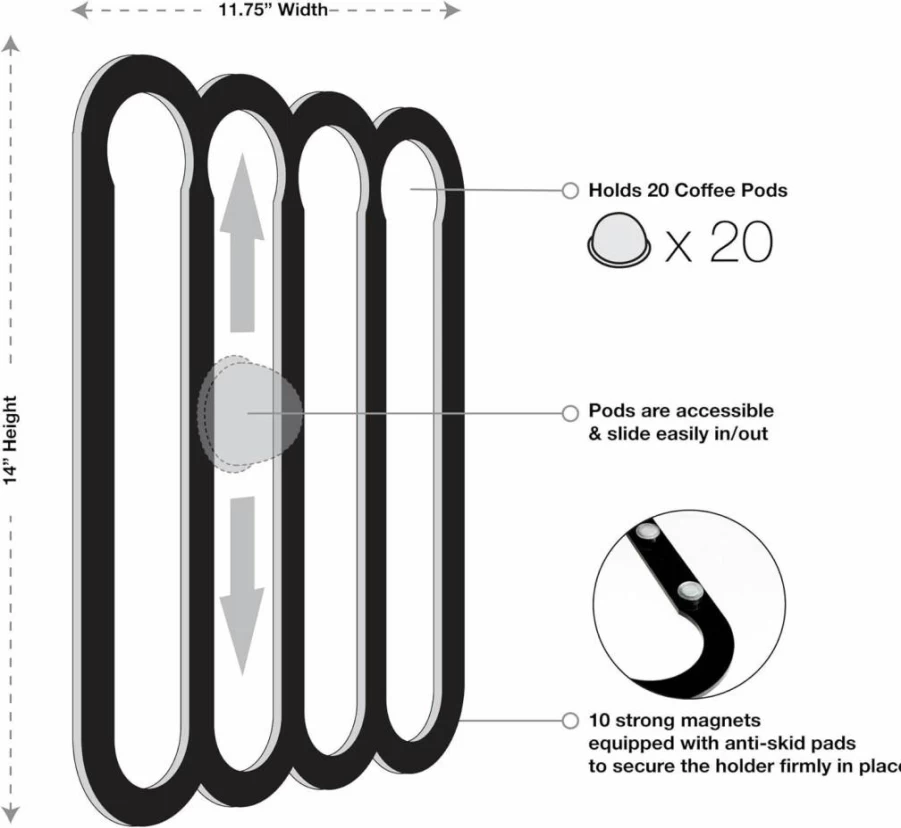 Demi's Home Fridge-Mounted Magnetic Coffee Pod Holder for Nespresso Vertuo Capsules - Space-Saving Black Storage Organizer