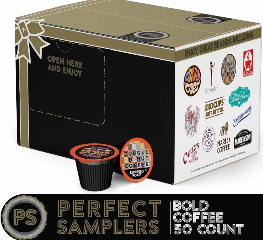 Perfect Samplers Bold Dark Roast Coffee Pods for Keurig K-Cup Brewers - Single Serve Flavored Coffee, 50 Count
