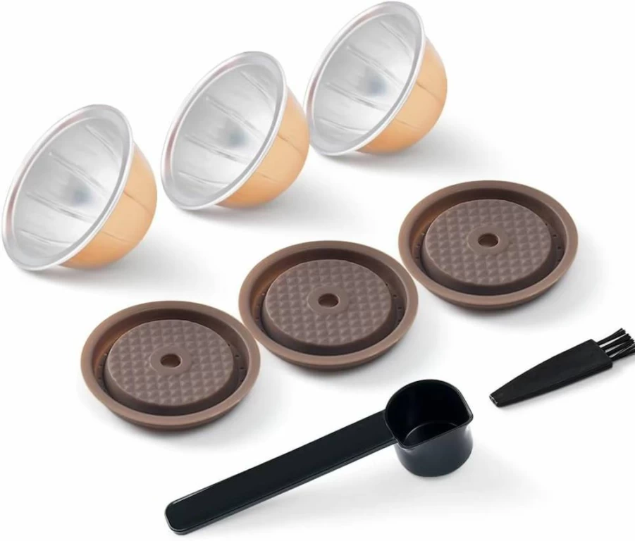 BENFUCHEN Reusable Vertuo Capsule Caps 2 Pack + 3 Refillable VertuoLine Pods (80ml, 150ml, 230ml) for Nespresso Vertuo Coffee Machines - Silicone Discs