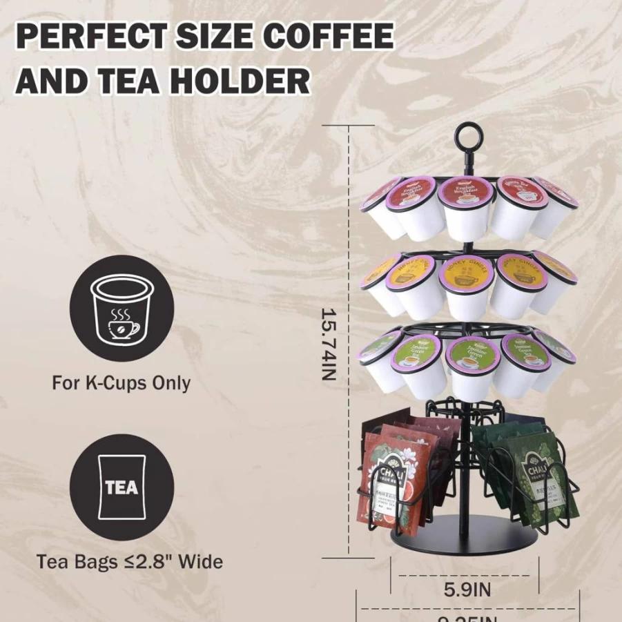 EastSign 4-Tier Spinning Coffee Pod Organizer – 360-Degree Carousel Holds 36 K-Cups, Detachable Countertop Storage Stand for Keurig Pods
