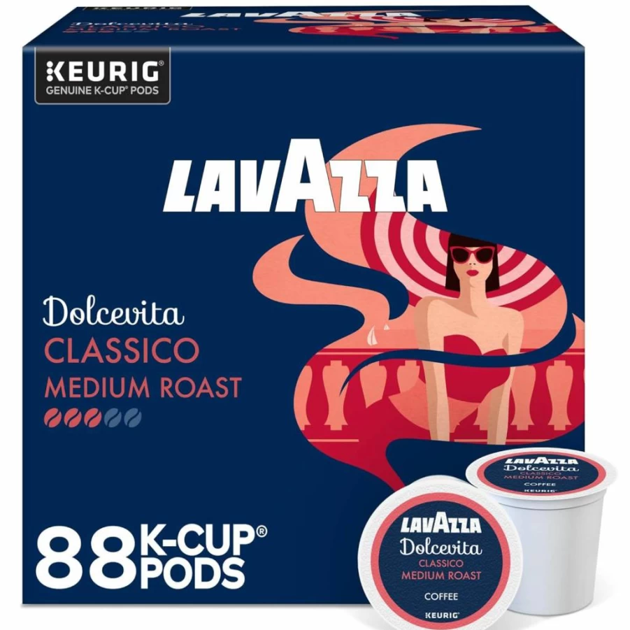 Lavazza Dolcevita Classico Medium Roast Coffee Pods for Keurig K-Cup Brewers, 88 Count (4 x 22 Pods) - Single-Serve Convenience