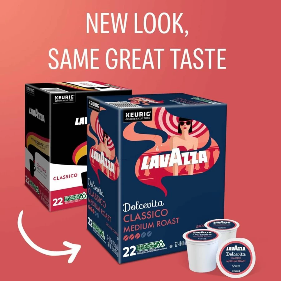Lavazza Dolcevita Classico Medium Roast Coffee Pods for Keurig K-Cup Brewers, 88 Count (4 x 22 Pods) - Single-Serve Convenience