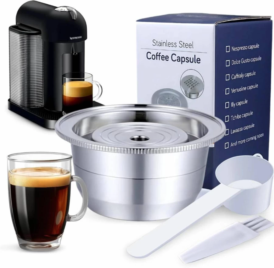 GYNSCO Reusable Stainless Steel Coffee Capsules for Nespresso VertuoLine & VertuoPlus - Refillable Vertuo Pods Compatible with GCA1, DeLonghi ENV135, ENV150 (7.7oz/230ml)