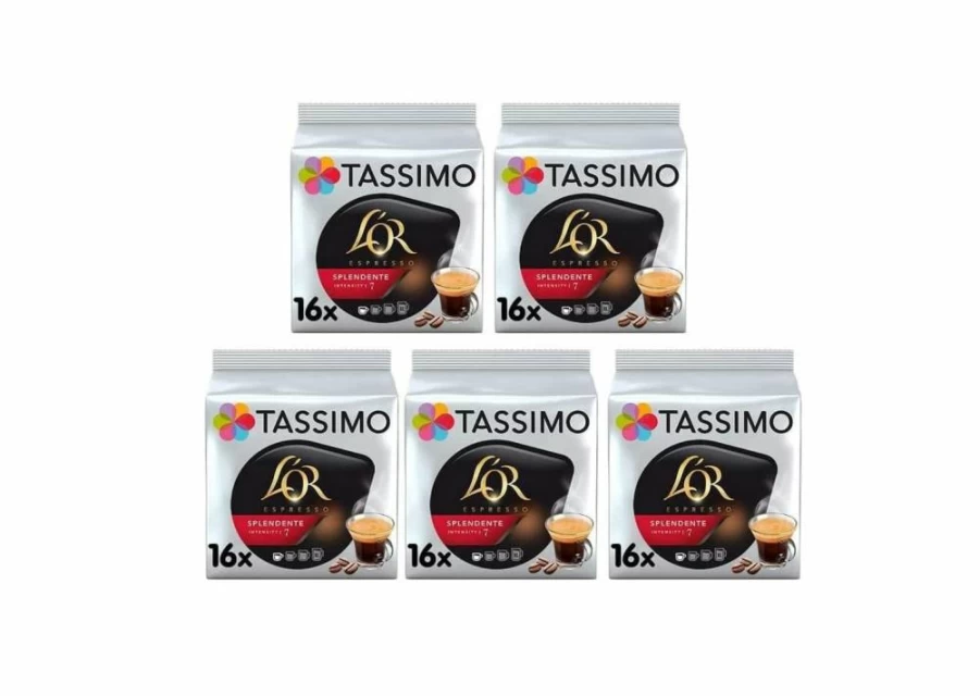 Tassimo Espresso Splendente Dark Roast Coffee Capsules, 80 Cups (5 Pack), 1.34 Kg, Kosher Certified, Allergen Free, Compatible with Tassimo Machines