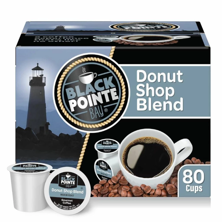 Black Pointe Bay Coffee Donut Shop Blend Medium Roast K-Cup Pods - 80 Count Single Serve Compatible with Keurig Brewers