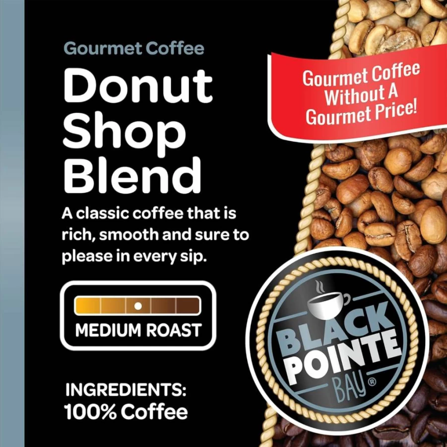 Black Pointe Bay Coffee Donut Shop Blend Medium Roast K-Cup Pods - 80 Count Single Serve Compatible with Keurig Brewers