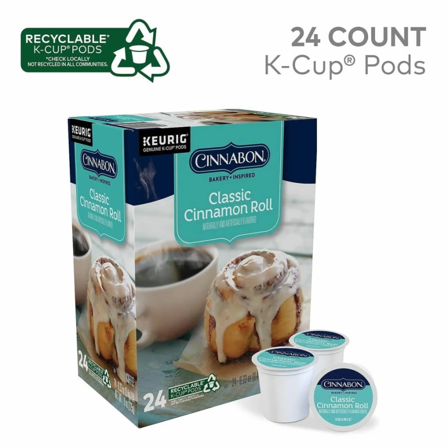 CINNABON Classic Cinnamon Roll Flavored Coffee Pods for Keurig K-Cup Brewers, 24 Single-Serve Pack