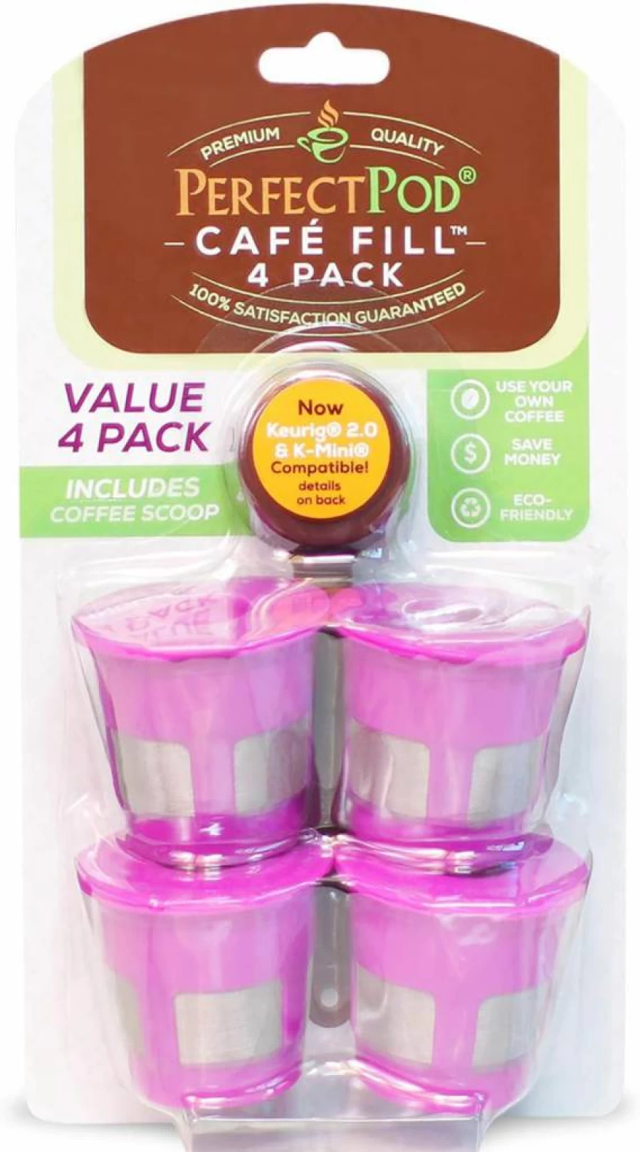 PERFECT POD Reusable Coffee Pods 4-Pack - Compatible with Keurig & Single Serve Brewers, Refillable K-Cup Alternative Includes Coffee Scoop