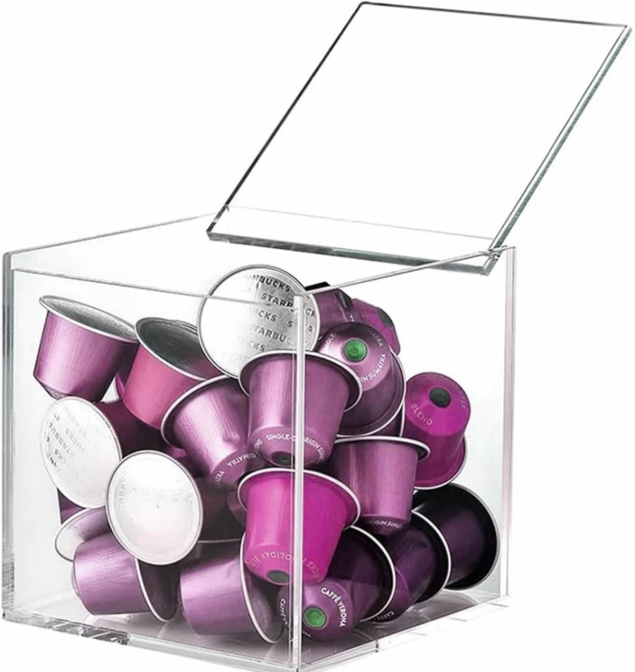 DARENYI Acrylic Coffee Pod Organizer with Lid - 5x5 Inch Storage Container for Nespresso VertuoLine, K-Cup, Tea Bags & Candy, Compact & Durable