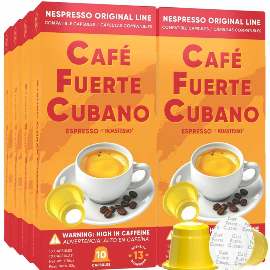Cafe Fuerte Cubano Cuban Espresso Pods - 40 Nespresso OriginalLine Capsules, Dark Roast, Intensity 13, High Caffeine, Strong Ristretto Coffee