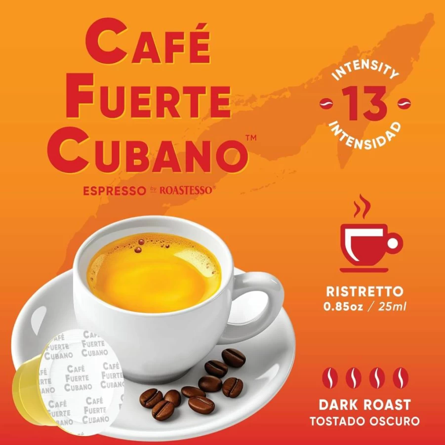 Cafe Fuerte Cubano Cuban Espresso Pods - 40 Nespresso OriginalLine Capsules, Dark Roast, Intensity 13, High Caffeine, Strong Ristretto Coffee