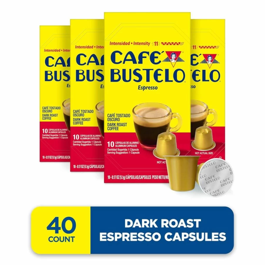 Cafe Bustelo Dark Roast Espresso Capsules for Nespresso OriginalLine, Intensity 11, 40 Count Aluminum Pods