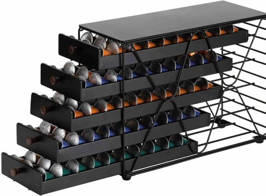 ZCDCP 4-Tier Coffee Pod Organizer Drawer – Holds 120 Nespresso OriginalLine Capsules – Compact Kitchen & Office Storage Solution for Coffee Pods