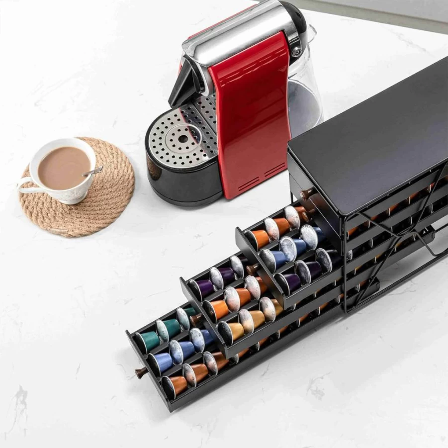 ZCDCP 4-Tier Coffee Pod Organizer Drawer – Holds 120 Nespresso OriginalLine Capsules – Compact Kitchen & Office Storage Solution for Coffee Pods