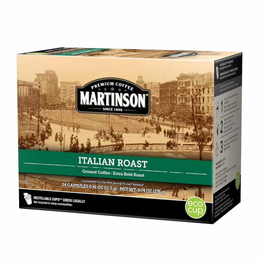 Martinson Italian Roast Coffee Capsules 24 Count - Single Serve K-Cups Compatible with Keurig Brewers