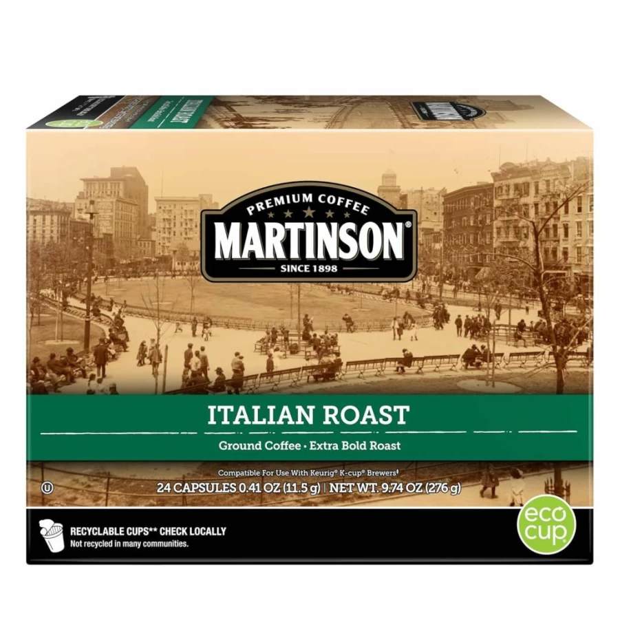 Martinson Italian Roast Coffee Capsules 24 Count - Single Serve K-Cups Compatible with Keurig Brewers